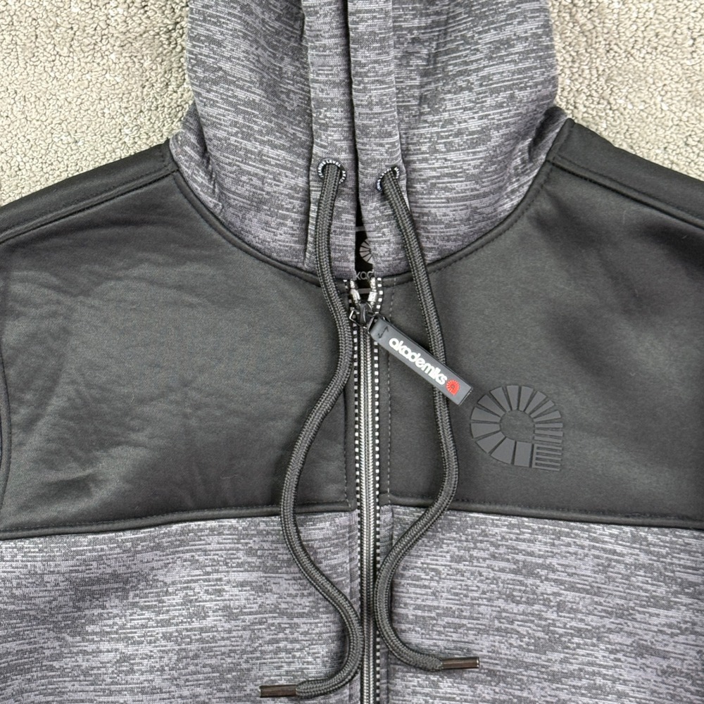 Akademiks Mens Gray Black Space Dye Full Zip Fleece Hoodie Streetwear